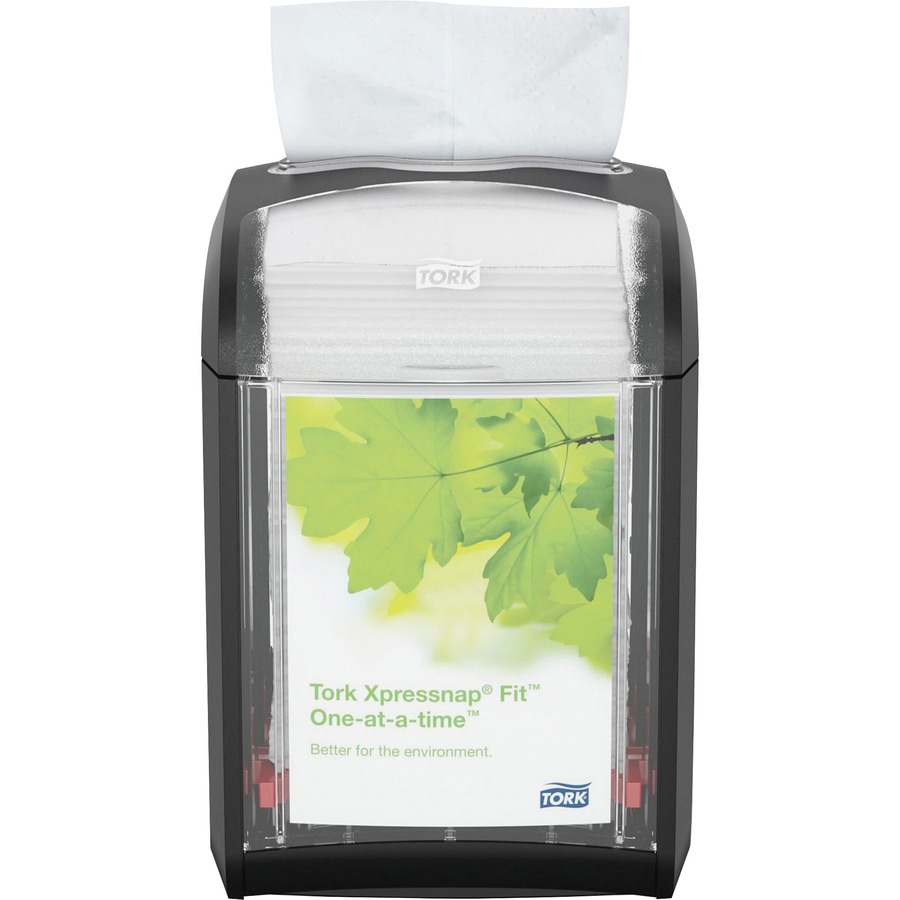 TORK Xpressnap Fit Tabletop Napkin Dispenser - Tall Fold, Minifold Dispenser - 5.5" Height x 4.6" Width x 6.8" Depth - Plastic - Black - Compact, Level Indicator, Refillable, Hygienic, Durable, Easy to Clean, Dirt Resistant - 4 / Carton