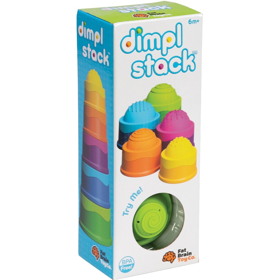 Fat Brain Toys Dimpl Stack - Skill Learning: Stacking, Exploration, Fine Motor, Spatial Reasoning, Sensory, Tactile Stimulation, Patterning - 6 Month & Up - 5 Pieces - Creative Learning - FBTFBT2679