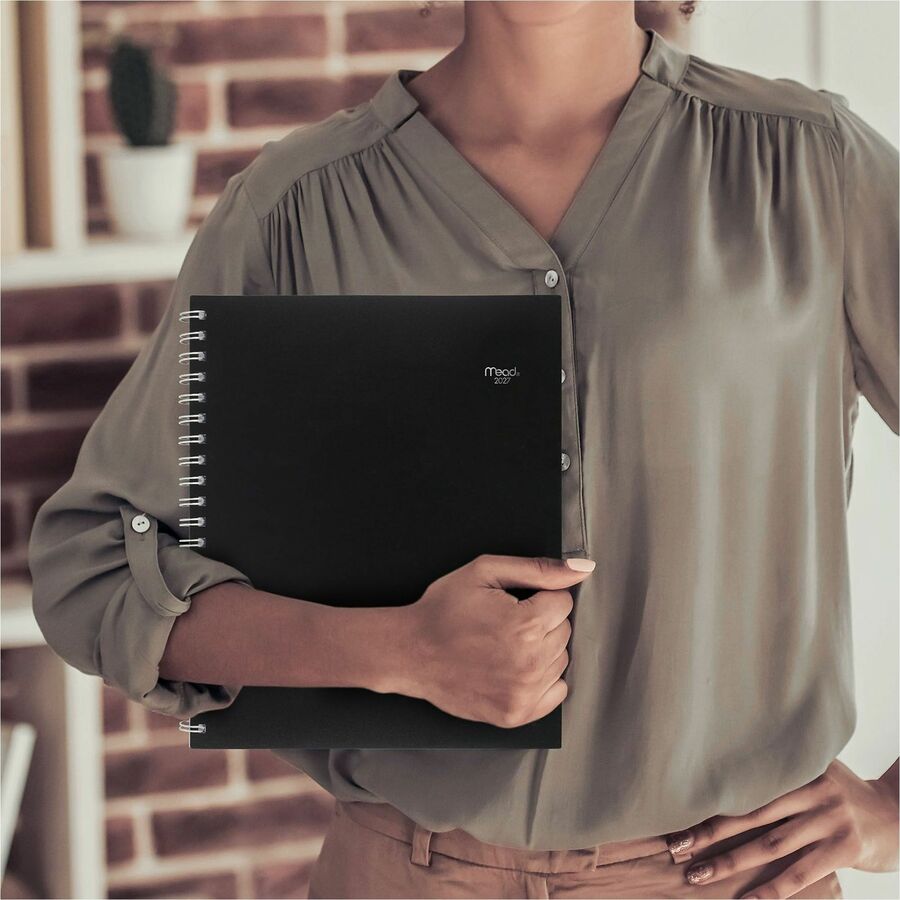 Mead Basic Weekly Monthly Planner, Black, Large, 8 1/2" x 11" - Large - Weekly, Monthly - 15 Month - October 2025 to December 2026 - 1 Week, 1 Month Double Page Layout - 8 1/2" x 11" Sheet Size - Twin Wire - Black - Poly - Black Cover - 1 Each