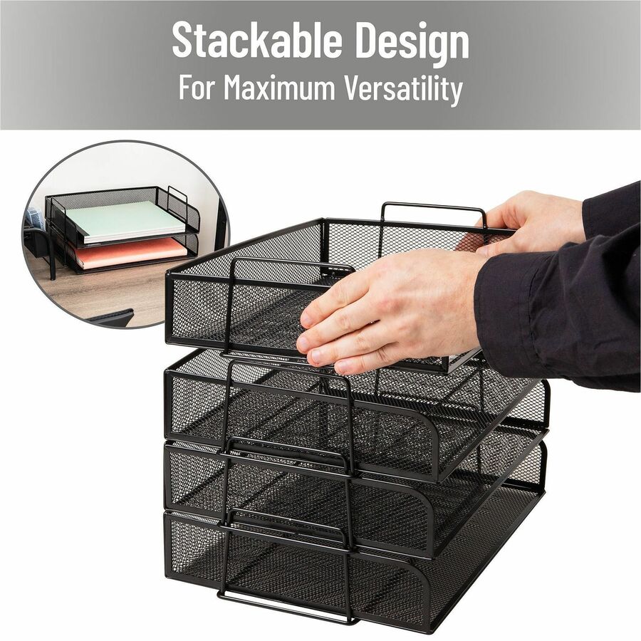 Mind Reader Tiered Stackable Paper Trays - 4 Tier(s) - 11.25" Height x 9.75" Width x 13.25" Depth - Desktop - Stackable - Stackable, Lightweight, Portable, Sturdy, Easy to Clean, Durable - Black - Metal, Steel Mesh - 1 Each