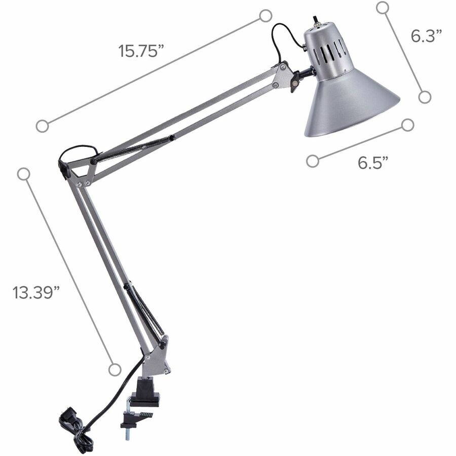Bostitch Swing Arm Desk Lamp with Clamp, Silver - 36" Height - 9 W LED Bulb - Adjustable Arm, Durable, Flicker-free, Glare-free Light, Flexible Arm - 700 lm Lumens - Metal - Desk Mountable, Surface Mount - Silver - for Office, Classroom, Dorm, Home, Readi