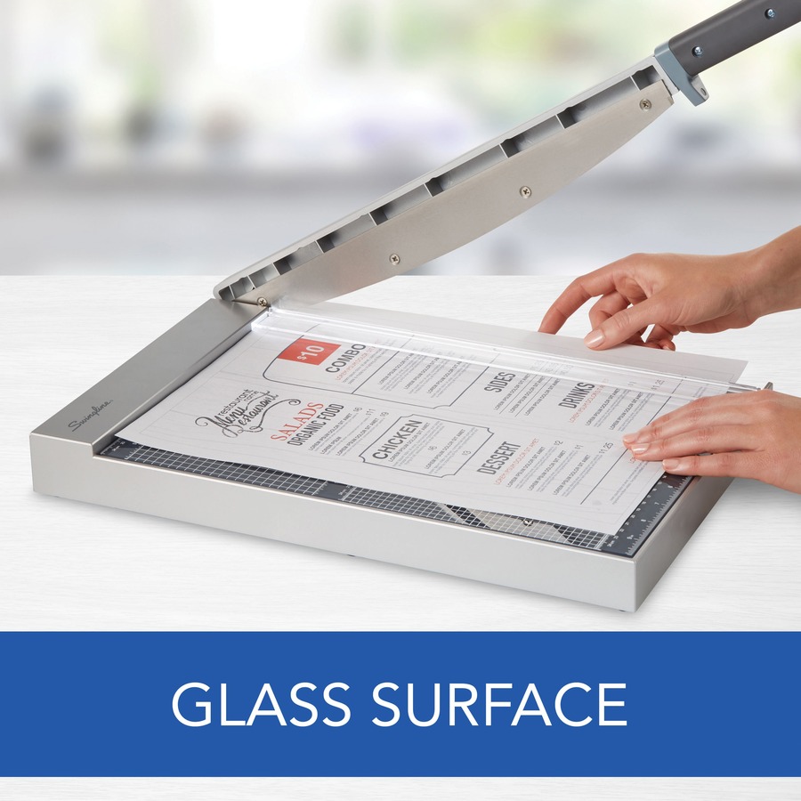 Swingline ClassicCut Guillotine Glass Trimmer - 15 Sheet Cutting Capacity - 15" Cutting Length - Safety Latch - Tempered Glass - Gray - 1 Each
