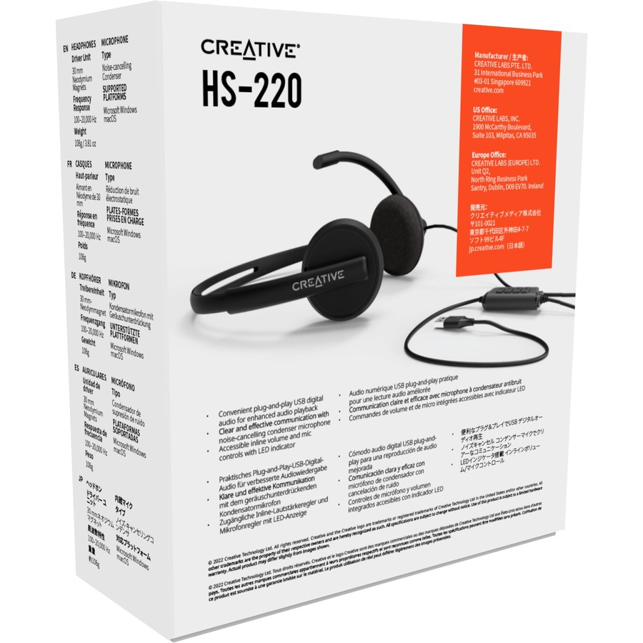 Creative HS-220 USB Headset with Noise-Cancelling Mic and Inline Remote ...