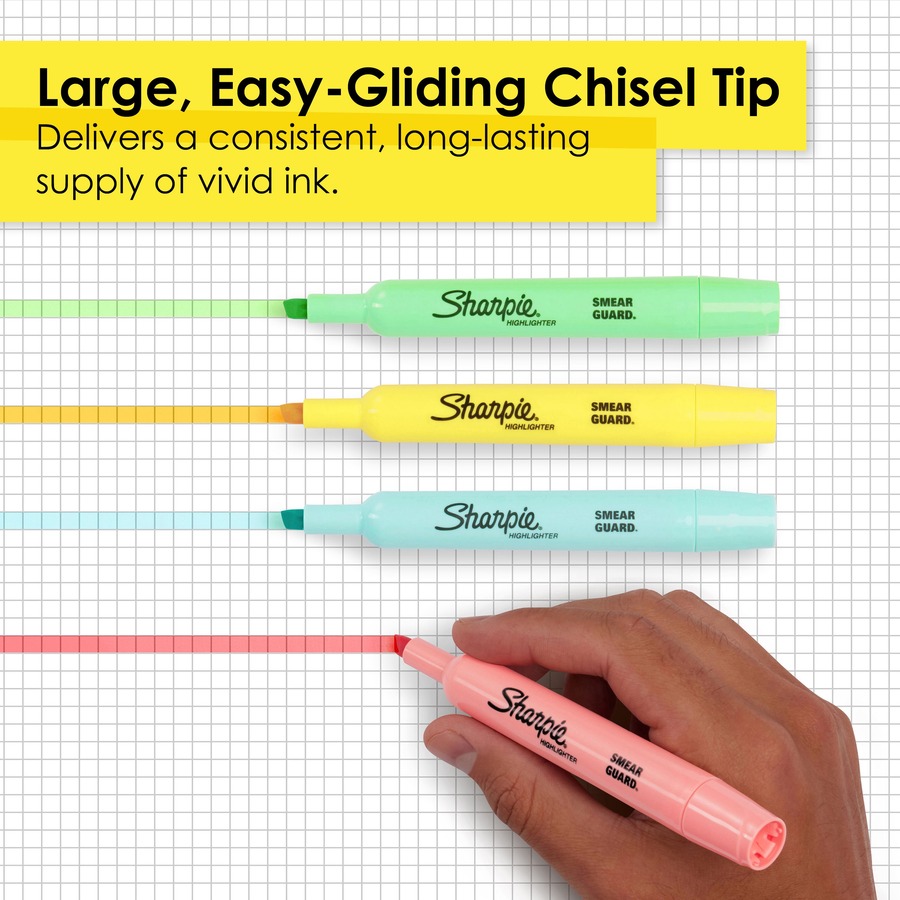 Sharpie SmearGuard Tank Style Highlighters - Wide, Narrow Marker Point - Chisel Marker Point Style - Assorted - 6 / Pack