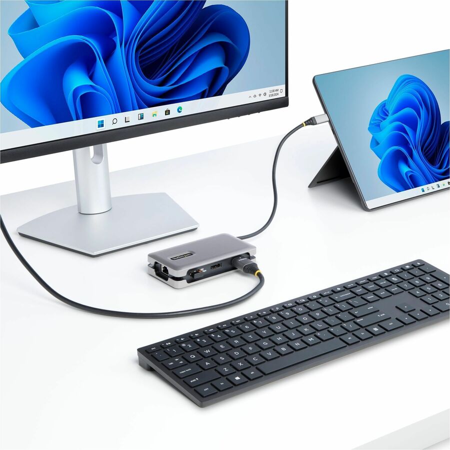 StarTech USB-C Multiport Adapter, 4K 60Hz HDMI/DP, 3-Port USB Hub, 100W PD Pass-Through, GbE, Mini Docking Station, 1ft/30cm Cable