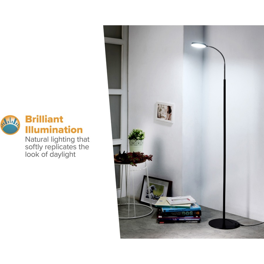 Bostitch Adjustable LED Floor Lamp - 52" Height - 4.50 W LED Bulb - Flexible Neck, Adjustable Head, Flicker-free, Glare-free Light, Weighted Base - Floor-mountable - Black - for Reading, Room, Office