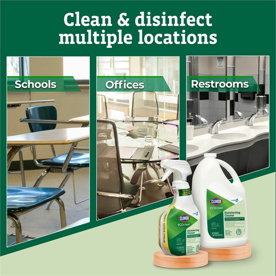 CloroxPro™ EcoClean Disinfecting Cleaner Refill - Ready-To-Use - 128 fl oz (4 quart) - 4 / Carton - Disinfectant, Bleach-free, Alcohol-free, Phosphate-free - Green, White