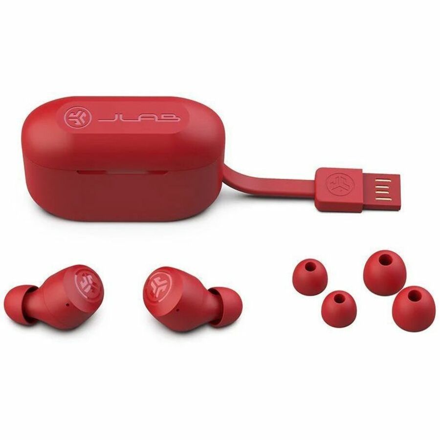 JLab Go Air Pop true wireless earbuds in rose with charging case — alternate view 4