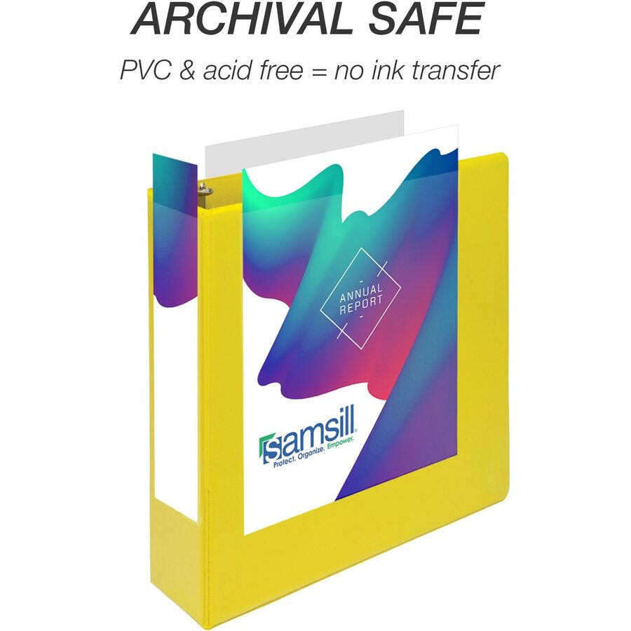 Samsill Durable Three-Ring View Binder - 2" Binder Capacity - 475 Sheet Capacity - 3 x D-Ring Fastener(s) - 2 Internal Pocket(s) - Polypropylene, Chipboard - Yellow - Recycled - Durable, PVC-free, Ink-transfer Resistant, Clear Overlay, Sturdy - 1 Each