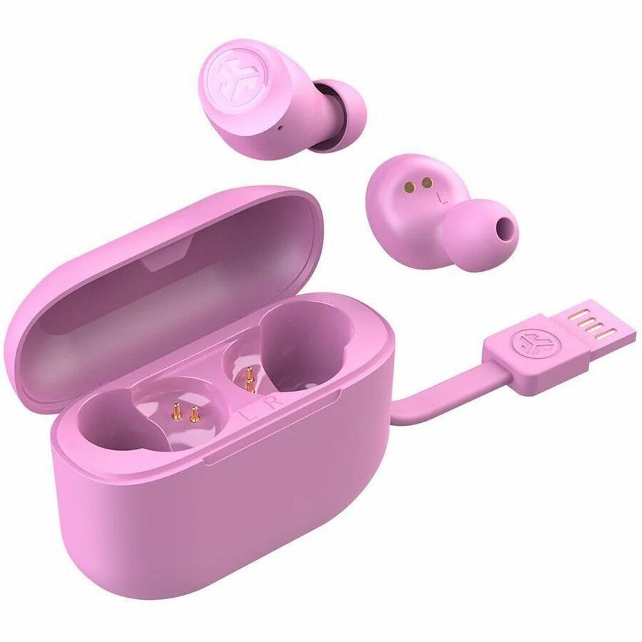 JLab GO Air Pop true wireless earbuds in pink with charging case — alternate view 4
