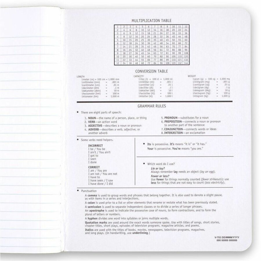 Mead Wide Ruled Composition Book - 1 Subject(s) - 100 Sheets - 200 Pages - Sewn - Legal/Wide Ruled Front Ruling - 20 lb Basis Weight - White Paper - Black Marble Marble Paper Cover - Reference Page, Double Sided Sheet, Conversion Table, Undated, Opaque, M