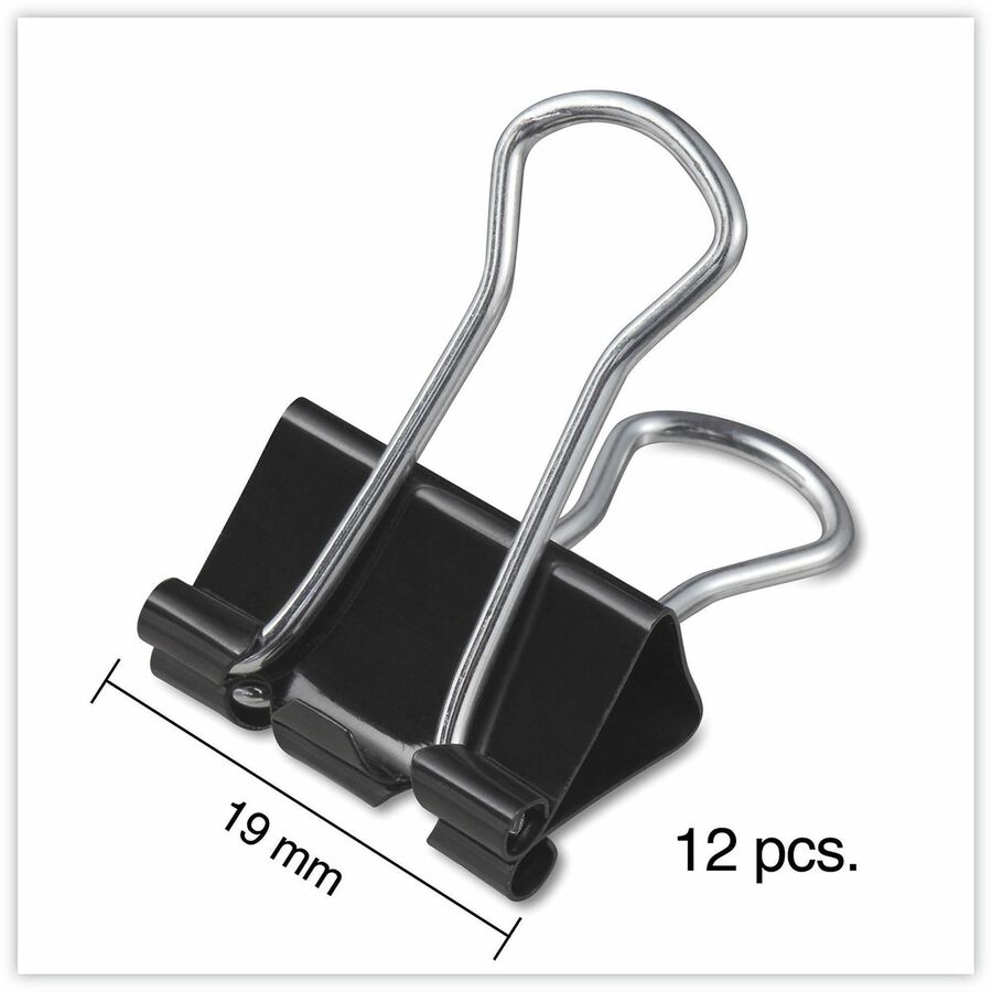 Universal Binder Clip - Small - 0.7" Width - 0.38" Size Capacity - for Paper, Binder, School, Home - Sturdy, Foldable Handle, Removable Handle - Black, Silver - Steel Wire - 12 / Box