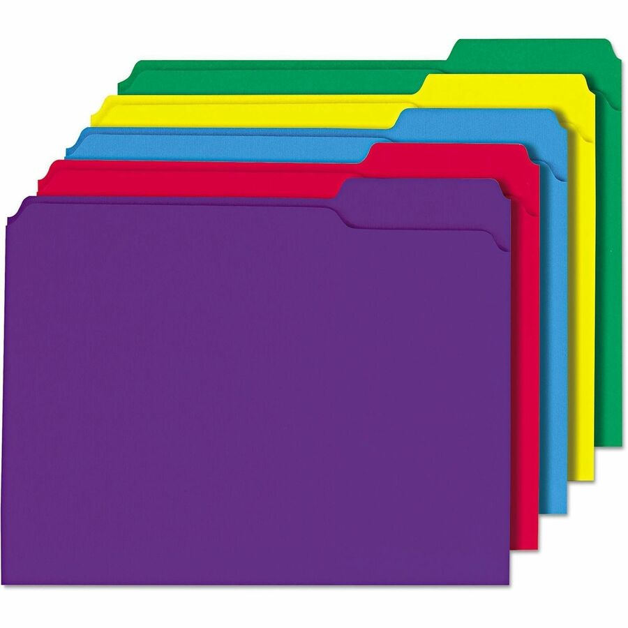 Universal 1/3 Tab Cut Letter Top Tab File Folder - 1" Expansion - Assorted Tab Position - 11 pt. - Stock - Assorted - 100 / Box