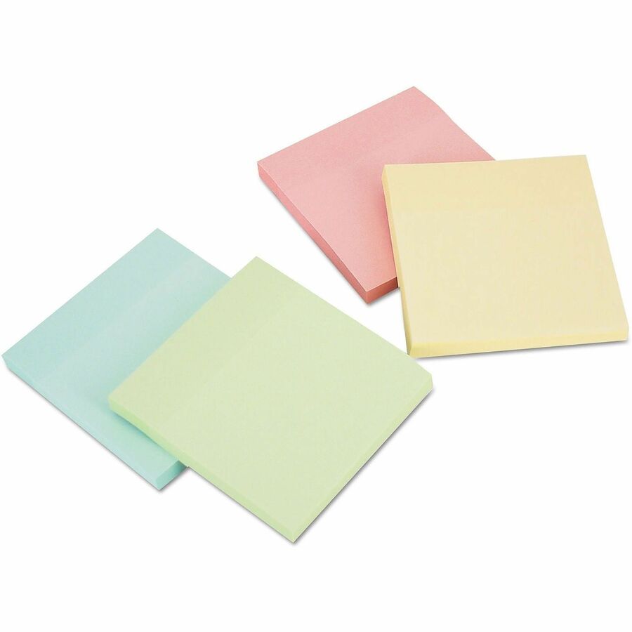 Universal Standard Self-Stick Pads - 1200 x Assorted Pastel - Square - 100 Sheets per Pad - Unruled - Assorted Pastel - Self-stick, Residue-free, Repositionable - 12 / Pack