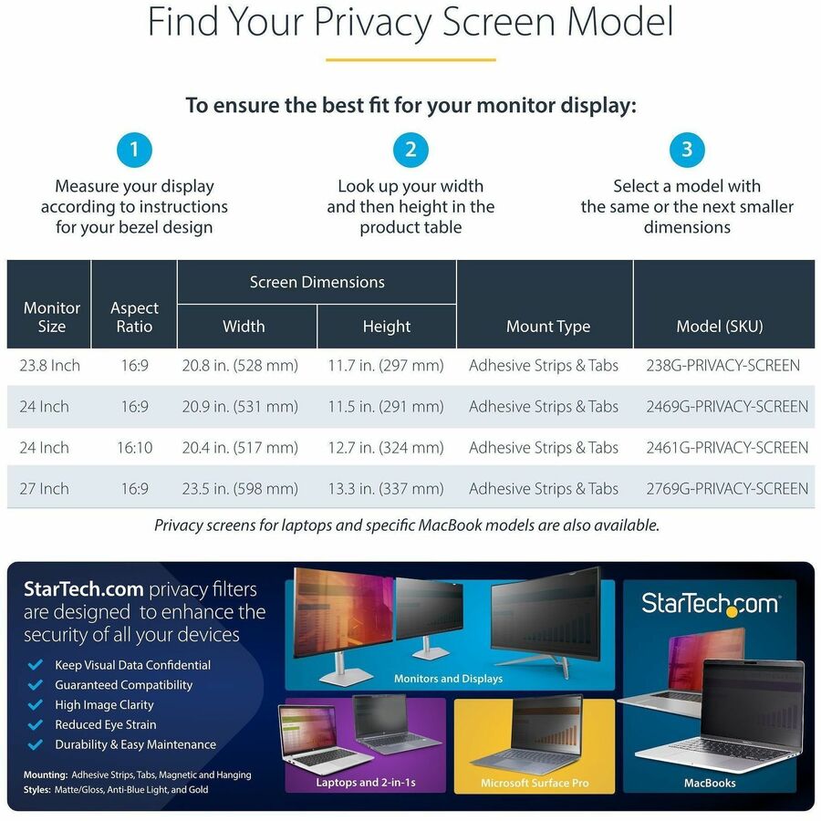 StarTech 27-inch 16:9 Gold Monitor Privacy Screen, Reversible Filter w/Enhanced Privacy, Screen Protector/Shield, +/- 30&deg; View Angle