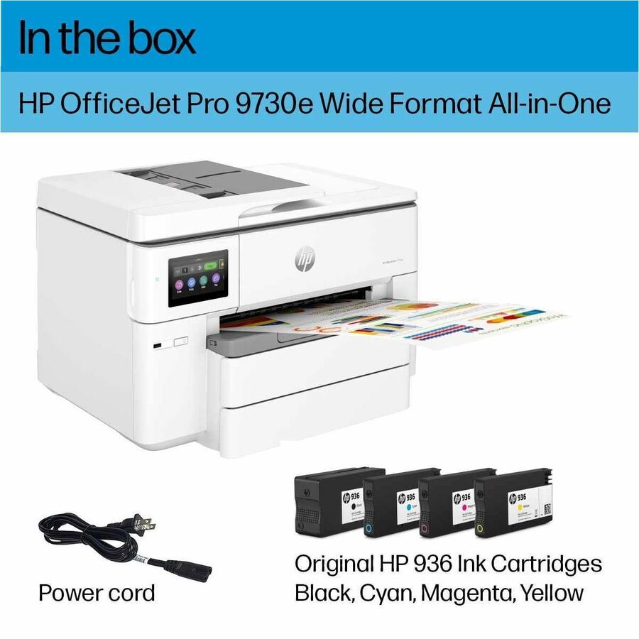 HP Officejet Pro 9730e Wired & Wireless Inkjet Multifunction Printer - Color