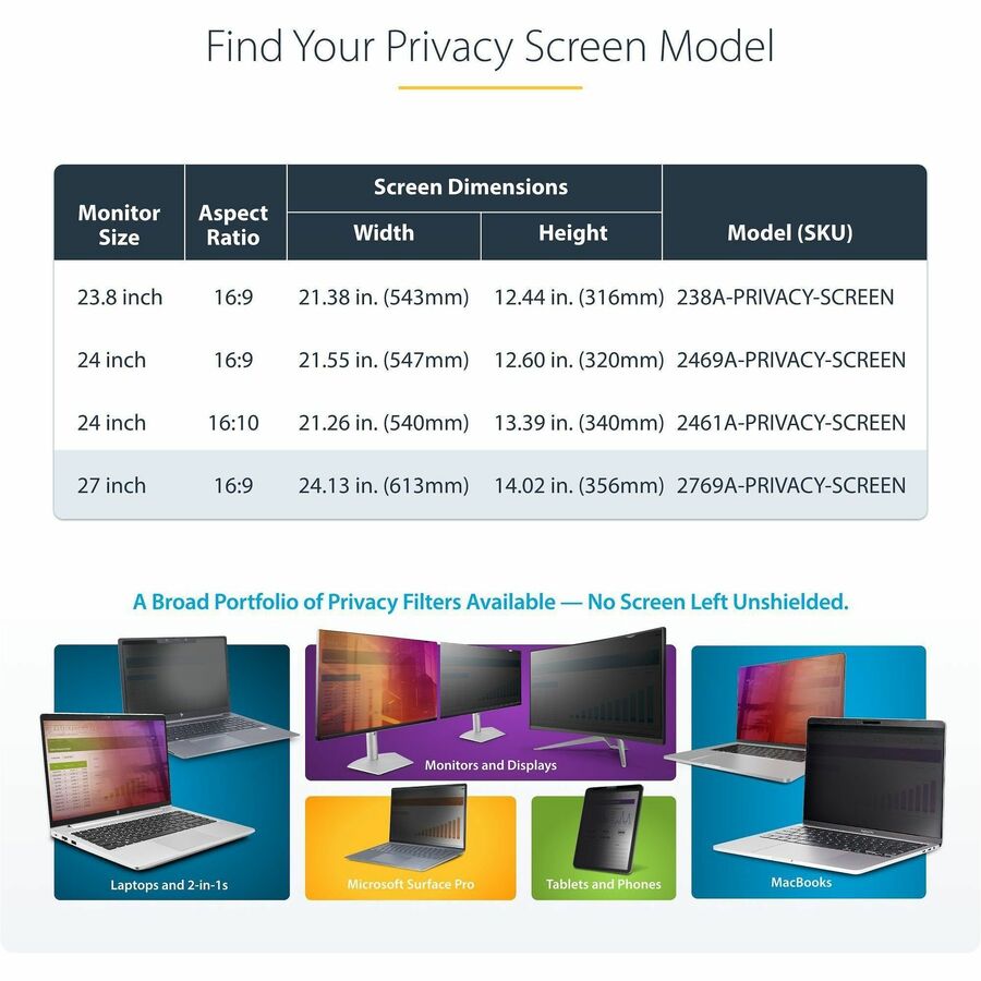 StarTech 27-inch 16:9 Computer Monitor Privacy Screen, Hanging Acrylic Filter, Monitor Protector/Shield, +/- 30 Deg., Glossy, TAA