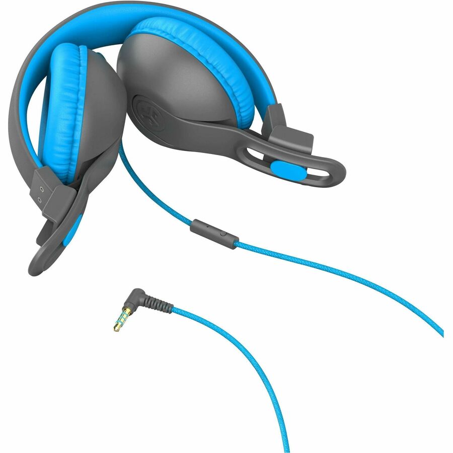 JLab Audio JBuddies Studio 2 wired over-ear stereo headphones in gray and blue — alternate view 4