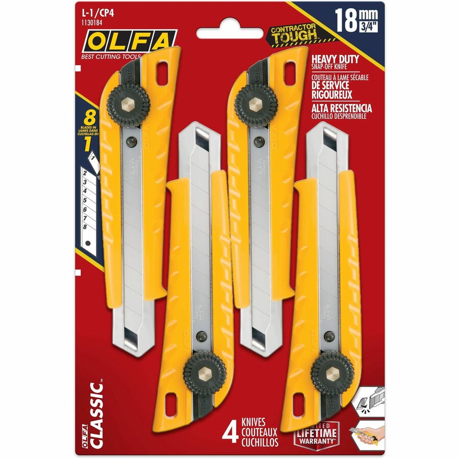 Olfa Classic Heavy Duty Ratchet-Lock Utility Knife, 4-Pack