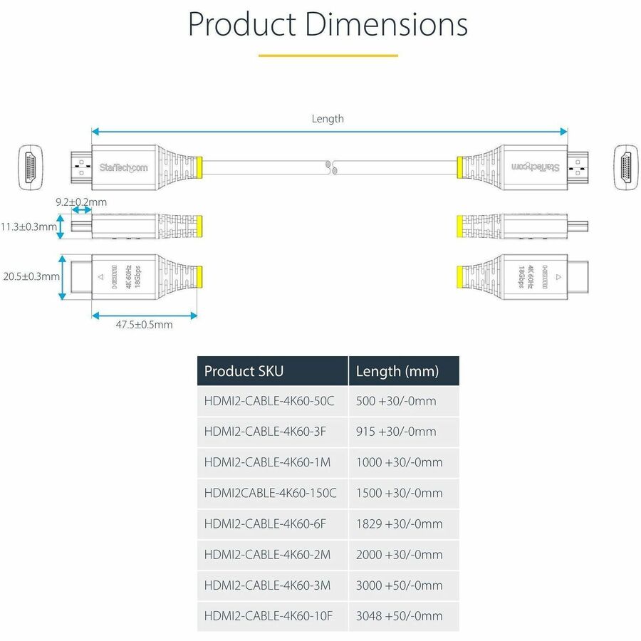 StarTech 6ft (1.8m) Premium Certified High Speed HDMI Cable, 4K 60Hz/1440p 144Hz, 18Gbps, UHD HDMI 2.0 Cord, TPE Jacket