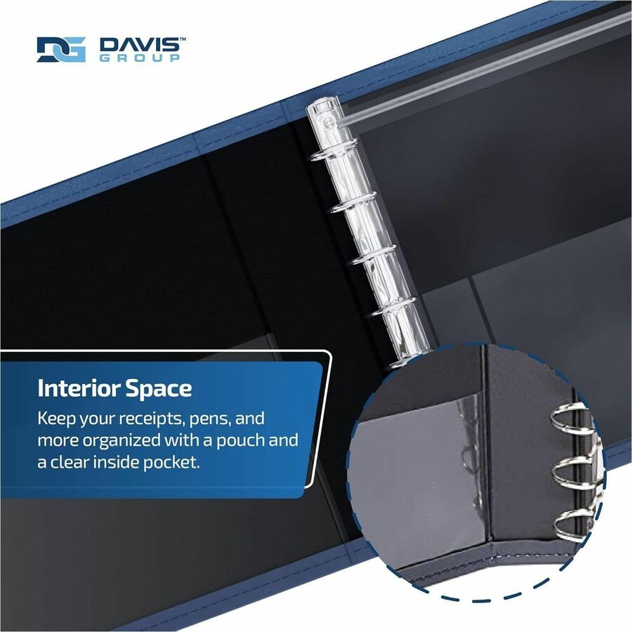 Davis Group Premium 3-Up Business Checkbook Binder - 200 Sheet Capacity - 7 Ring(s) - Pocket(s): Internal - Vinyl - Navy Blue - Pocket - 1 Each