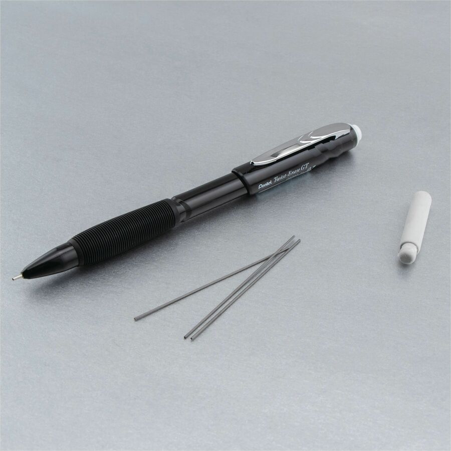 Pentel Twist-Erase GT (0.7mm) Retractable 1-Click Mechanical Pencil, Transparent Black Barrel