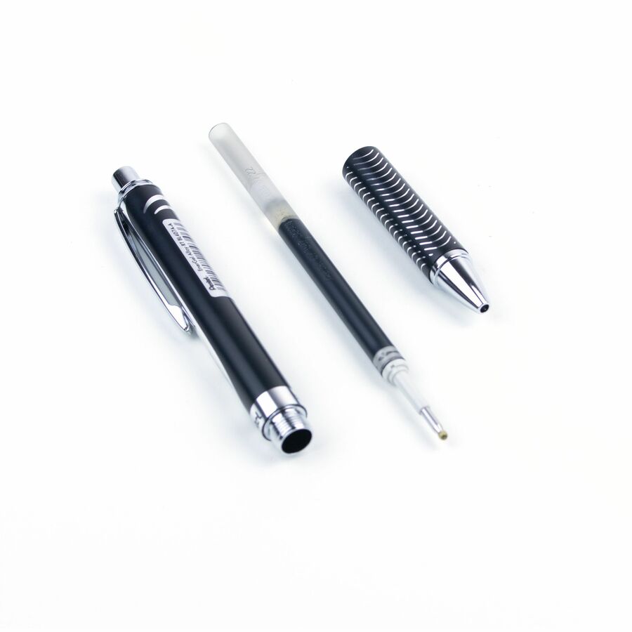 Pentel EnerGel Alloy Retractable Liquid Gel Pen, (0.7mm) Metal Tip, Black Barrel, Black Ink