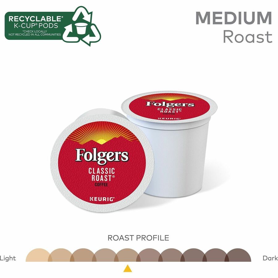 Folger K-Cup Classic Roast Coffee - Compatible with Keurig K-Cup Brewer - American - Medium - 24 K-Cup - K-Cup - Classic Roast - 4 / Carton