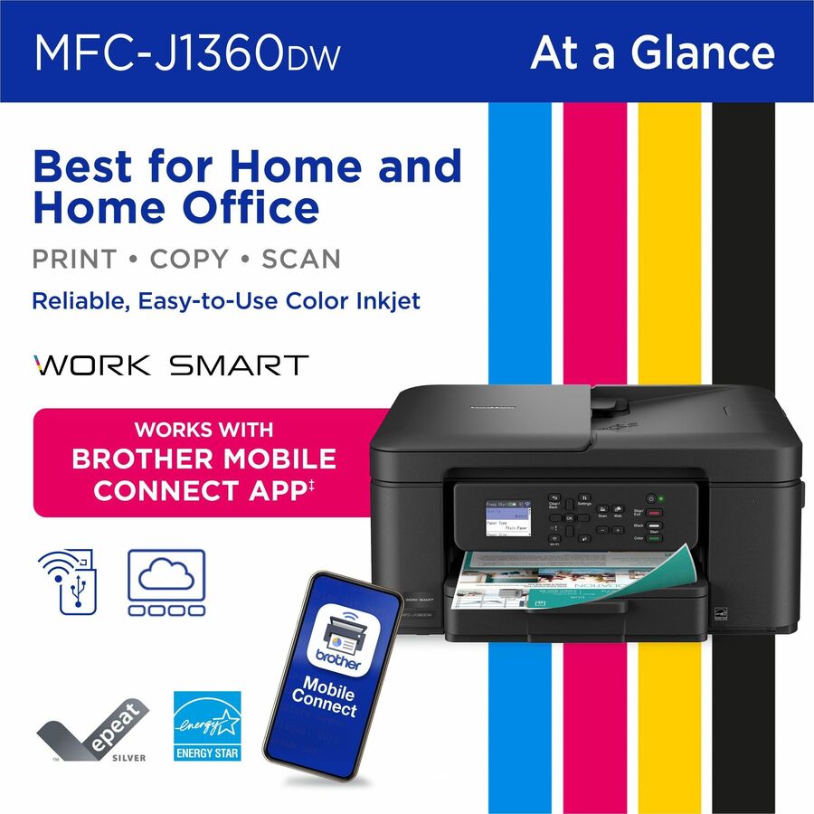 Brother Work Smart MFC-J1360DW Wired & Wireless Inkjet Multifunction Printer - Color - Black