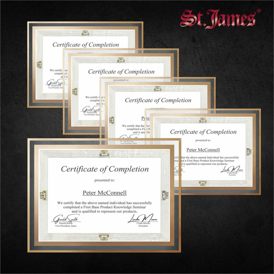 Cadres en verre St. James&reg; pour certificats, diplômes et documents 8,5" x 11" , bordure &eacute;pur&eacute;e, estampage en feuille d'or, paquet de 2