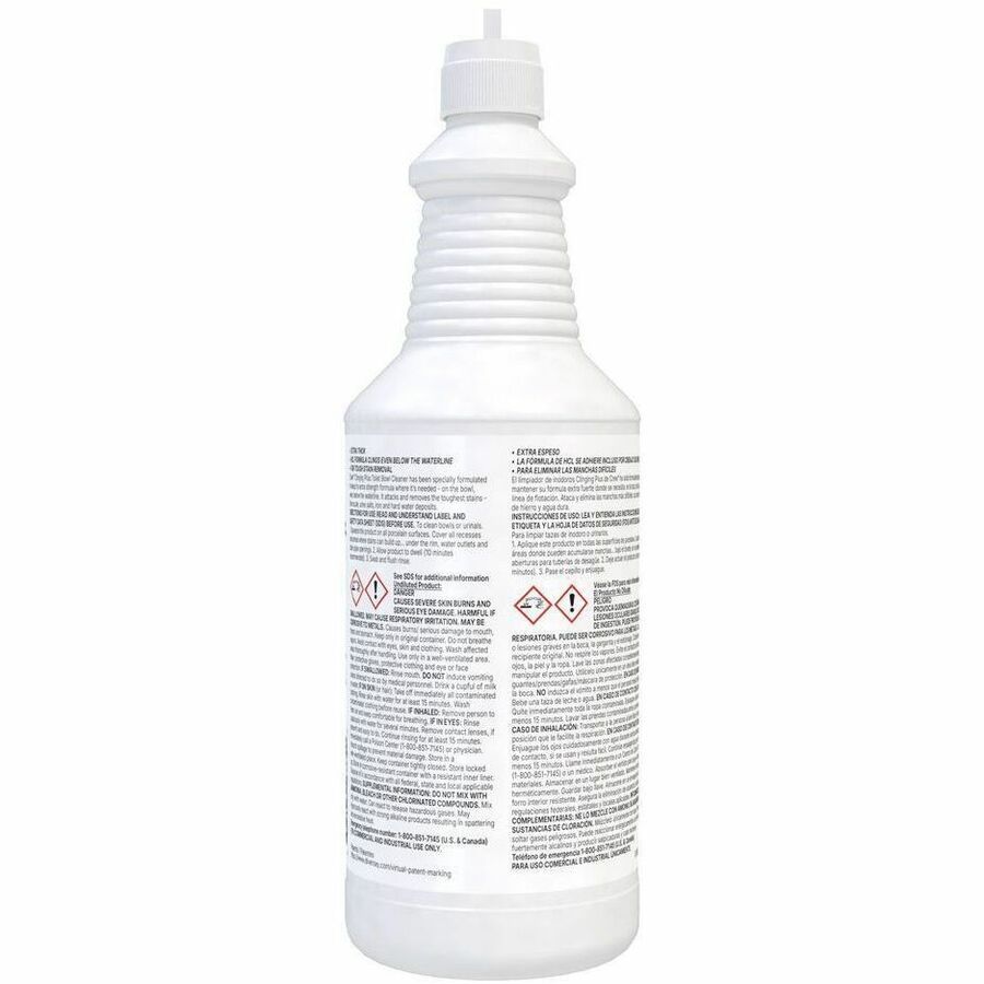 Diversey Crew ClingingPlus Toilet Bowl Cleaner - For Multipurpose - Ready-To-Use - Liquid - 32 fl oz (1 quart) - 1 to 2 pH - Acidic, Citrus Scent - Recommended For: Stain Remover, Odor Remover - Deodorize - Green - 12 / Carton