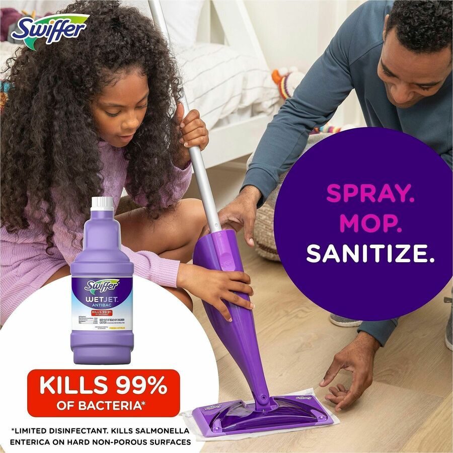 Swiffer WetJet Floor Cleaner - For Multi Surface - 40.6 fl oz (1.3 quart) - Fresh Citrus Scent - Recommended For: Bacteria Remover, Dirt Remover, Grime Remover - Antibacterial, Quick Drying - Purple - 1 Bottle