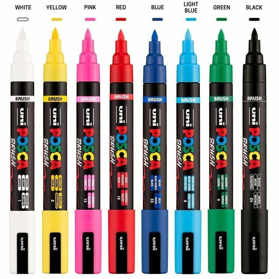 uni&reg; POSCA PC-5BR, Water-Based Brush Tip Paint Markers (8 Pack)