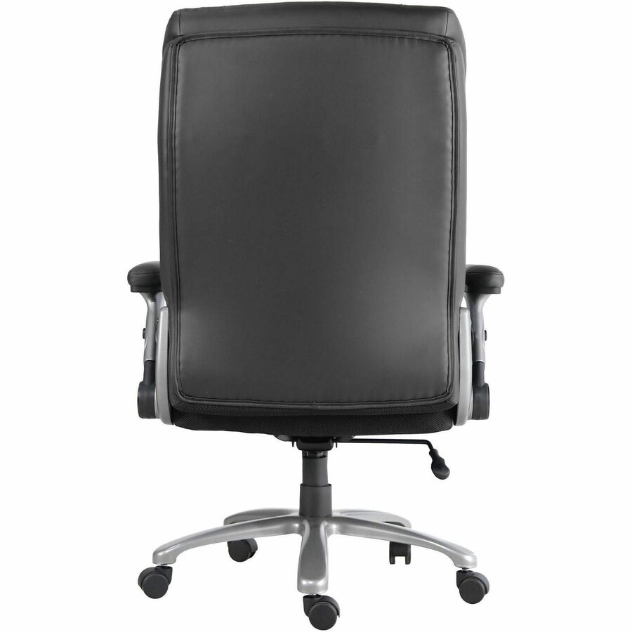 Lorell Big & Tall Flip Arm Chair - Mesh, Vinyl Back Material - Plastic Frame Material - Black - Armrest