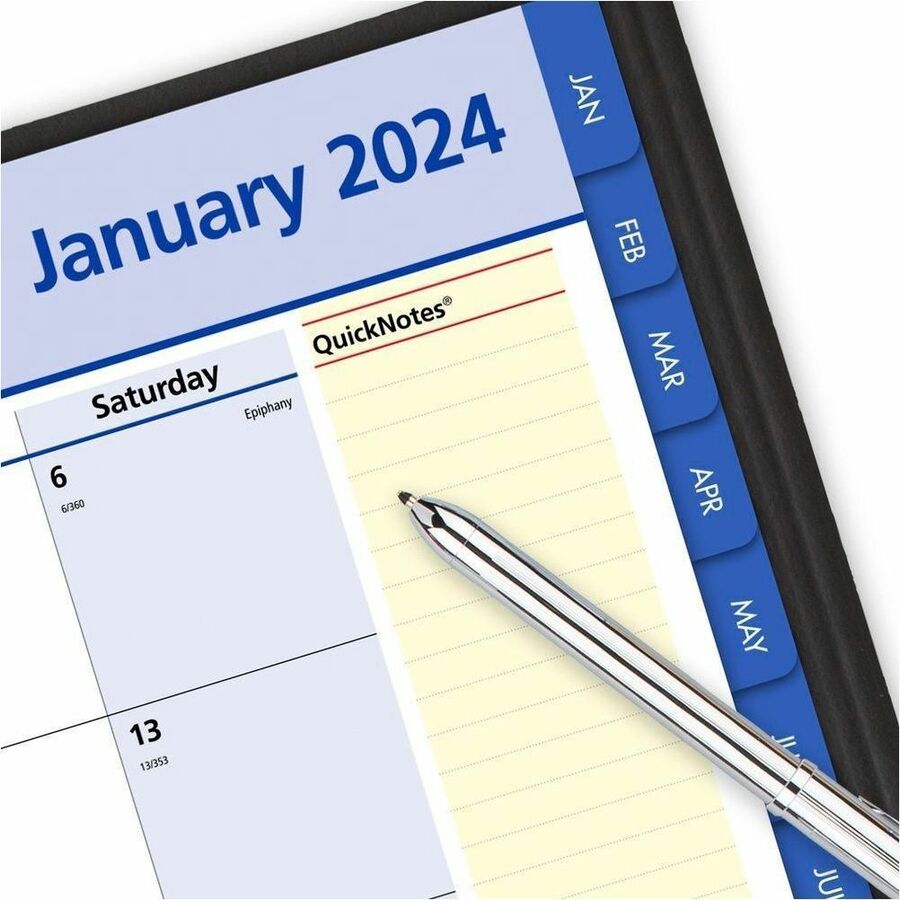 At-A-Glance QuickNotes Planner - Julian Dates - Monthly - 1 Year - January 2023 till December 2023 - 1 Month Double Page Layout - 8 1/4" x 10 7/8" Sheet Size - Wire Bound - Black - Simulated Leather - Pocket, Phone Directory, Address Directory, Notes Area - Appointment Books & Planners - AAG760605