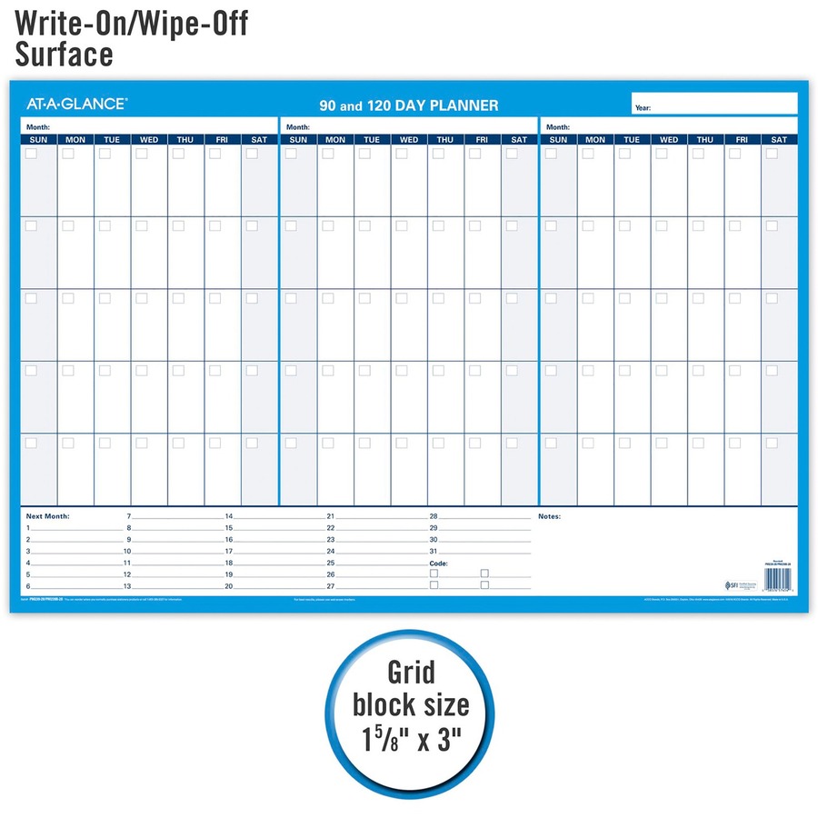 At-A-Glance 90/120-Day Erasable Wall Planner - Monthly - 36" x 24" Sheet Size - Blue - Erasable, Laminated - 1 Each