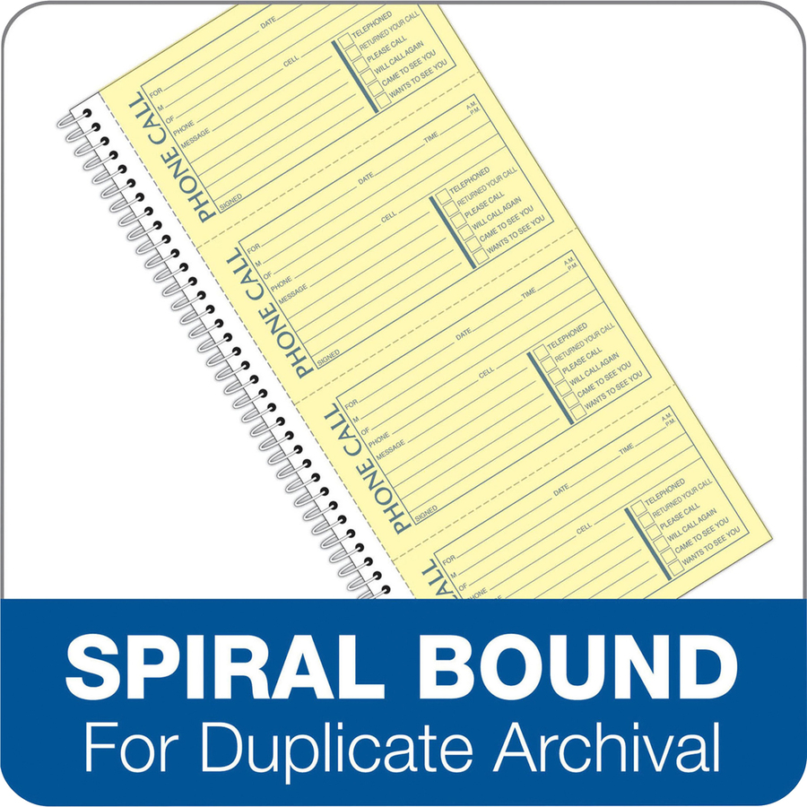 Adams Spiral Bound Phone Message Books - 400 Sheet(s) - Spiral Bound - 2 Part - 5 1/4" x 11" Sheet Size - Assorted Sheet(s) - Recycled - 1 Each - Telephone Message Books & Pads - ABFSC1154D