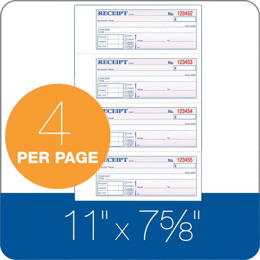 Adams Tapebound 3-part Money Receipt Book - 100 Sheet(s) - Tape Bound - 3 PartCarbonless Copy - 2.75" x 7.62" Form Size - White, Canary, Pink - Assorted Sheet(s) - 1 Each