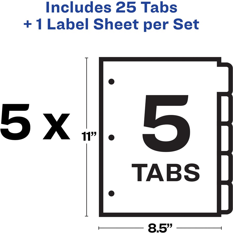 Frosted Clear 5 Sets Index Maker Avery Plastic 5-Tab Binder Dividers Easy Print & Apply Clear Label Strip Pack of 2 12449 