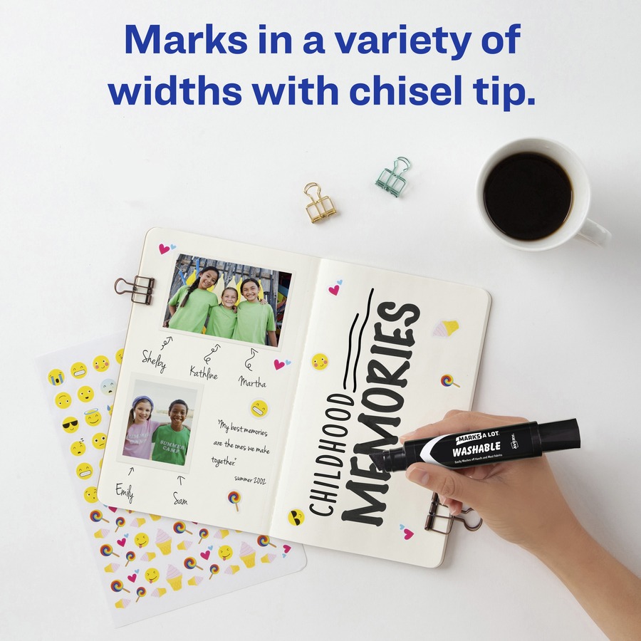 Avery® Marks A Lot Jumbo Washable Marker - Chisel Marker Point Style - Black Water Based Ink - Black Barrel - 1 Each