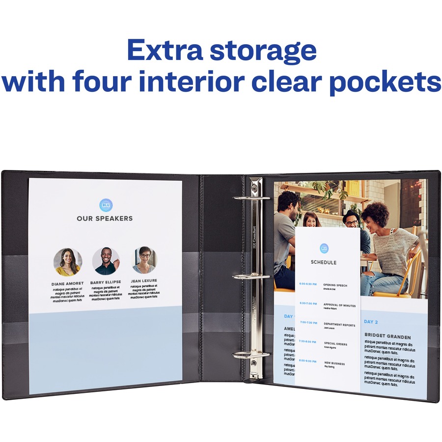 Avery® Heavy-Duty Binder with Locking One Touch EZD Rings - 5" Binder Capacity - Letter - 8 1/2" x 11" Sheet Size - 1050 Sheet Capacity - Ring Fastener(s) - 4 Internal Pocket(s) - Polypropylene - Black - Recycled - Label Holder, Pocket, One Touch Ring - Standard Ring Binders - AVE79996