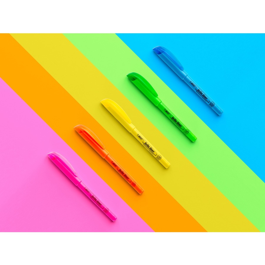 BIC Brite Liner Grip Highlighters, Assorted, 5 Pack - 1.6 mm Marker Point Size - Chisel Marker Point Style - Fluorescent Assorted - 5 Pack