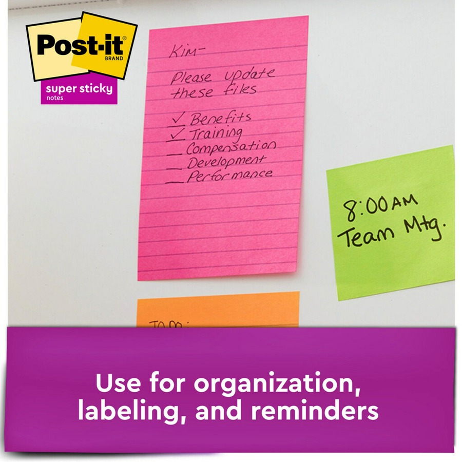 Post-it® Super Sticky Lined Notes - 4" x 6" - Rectangle - Ruled - Assorted - Self-adhesive - 3 / Pack - Adhesive Note Pads - MMM6603SSUC