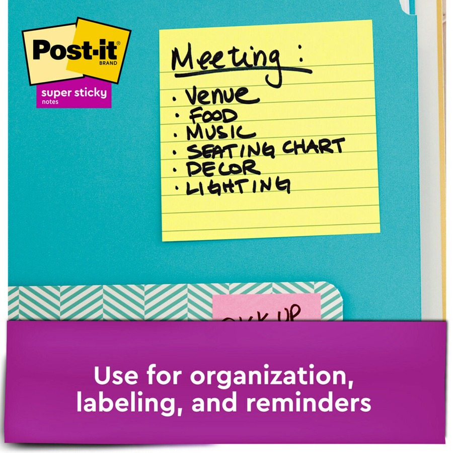 Post-it® Super Sticky Lined Dispenser Notes - 450 - 4" x 4" - Square - 90 Sheets per Pad - Ruled - Canary Yellow - Paper - Pop-up, Self-adhesive - 5 / Pack