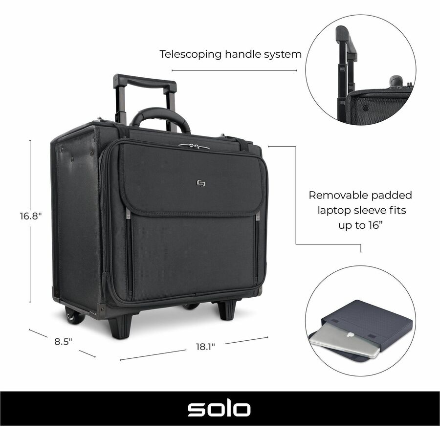 Solo Classic Carrying Case (Roller) for 15.4" to 17" Notebook - Black - Ballistic Poly, Polyester - Checkpoint Friendly - Handle - 13.50" (342.90 mm) Height x 17.50" (444.50 mm) Width x 7" (177.80 mm) Depth - 1 Pack - Computer Cases - USLB1514