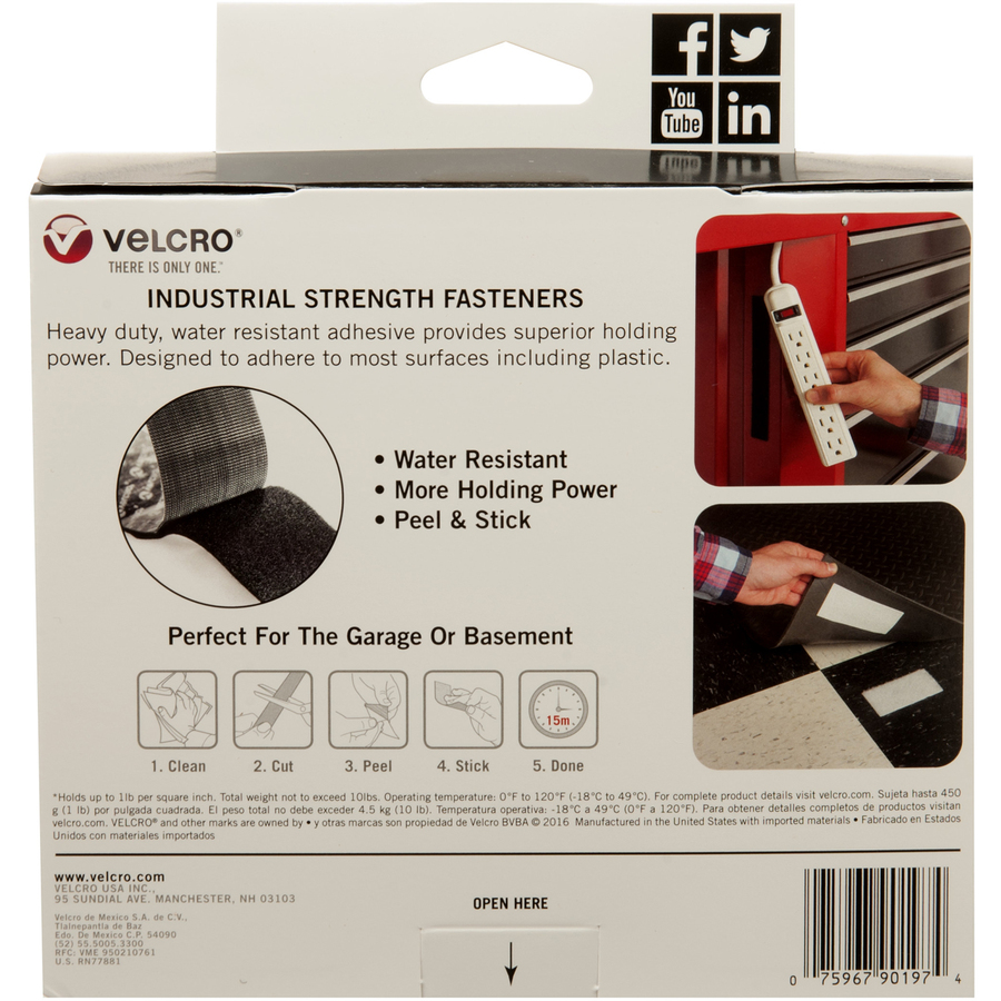 VELCRO Brand Heavy Duty Variety Pack White, Black, and Titanium Strips 6  Pack