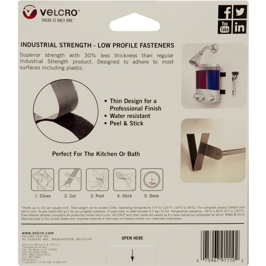 VELCRO Brand Heavy Duty Tape with Adhesive | 15 Ft x 2 In | Holds 10 lbs,  Black | Industrial Strength Roll, Cut Strips to Length | Strong Hold for