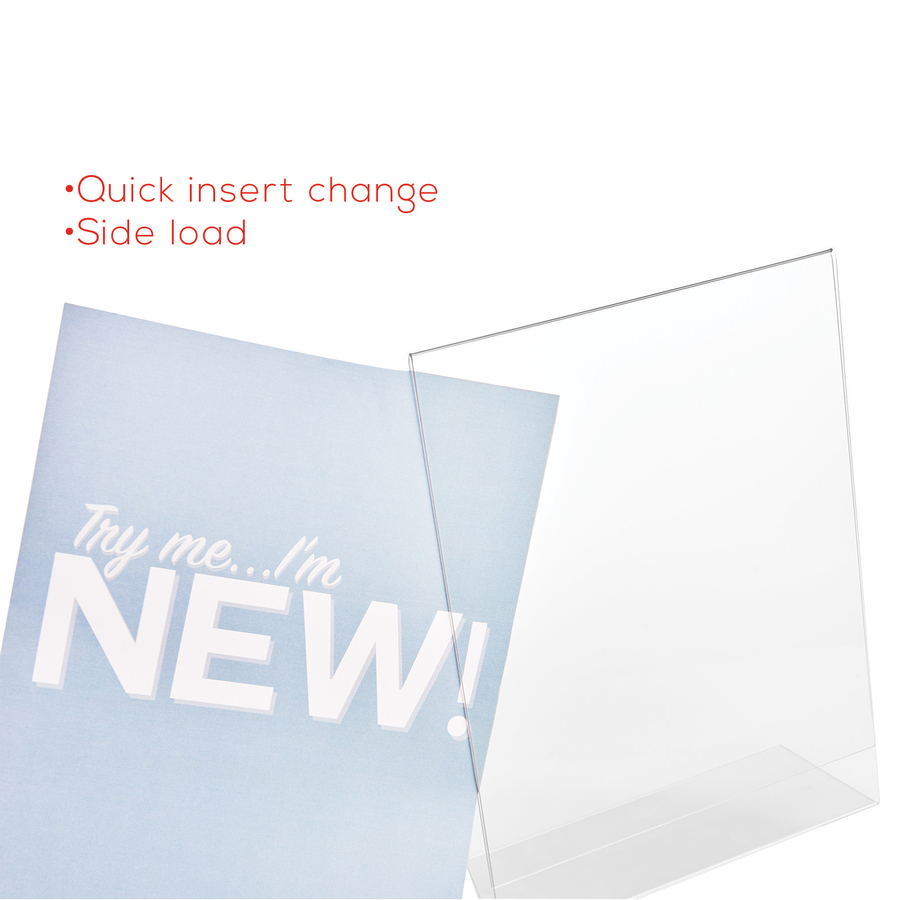 Deflecto Classic Image Slanted Sign Holder - 1 Each - 8.50" (215.90 mm) Width x 11" (279.40 mm) Height - Rectangular Shape - Side-loading, Self-standing - Plastic - Clear = DEF69701