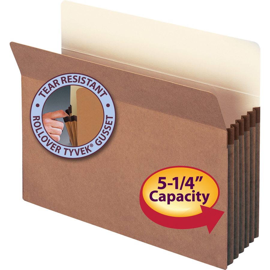 Smead TUFF Pocket Straight Tab Cut Letter Recycled File Pocket - 8 1/2" x 11" - 5 1/4" Expansion - Top Tab Location - Redrope - Redrope - 30% Recycled - Expanding Pockets - SMD73234