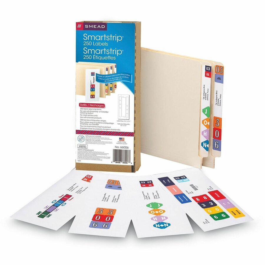 Smead Smartstrip Labeling System ColorBar Refill Labels - 7 1/2" Width x 1 1/2" Length - Inkjet